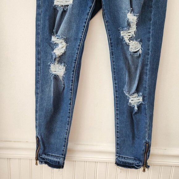 Kancan Distressed Skinny Zipper Ankle Denim Blue Jeans Women's 28 - Picture 4 of 8